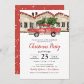 Rustikales Wasserfarbenroter LKW Weihnachts-Party Einladung (Vorne/Hinten)