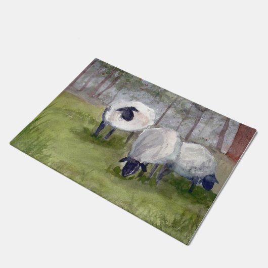 Rustikales Wasserfarbenschaf Fußmatte (Schrägansicht)