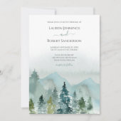 Rustikales Wasserfarbgebirge Hochzeit des Evergree Einladung (Vorderseite)