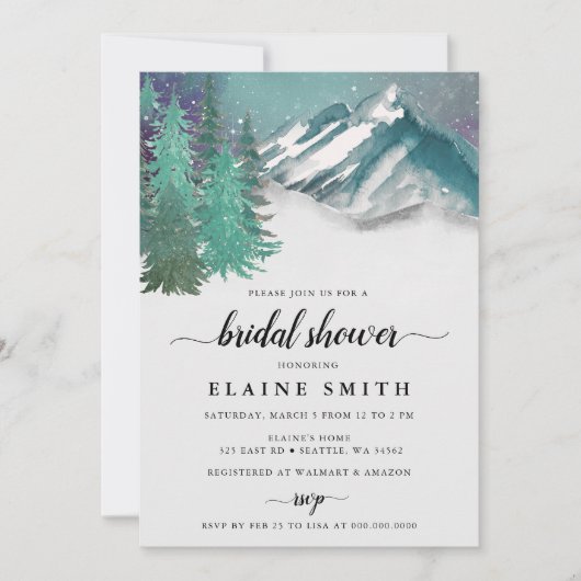 Rustikales Wasserfarbgebirge Pine Brautparty Einladung (Vorderseite)