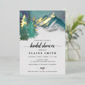 Rustikales Wasserfarbgebirge Pine Brautparty Folieneinladung (Stehend vorne)