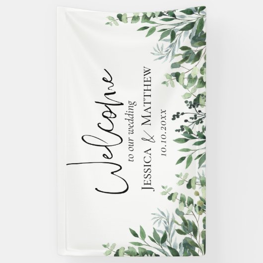 Rustikales Watercolor Foliage Wedding Banner (Vertikal)