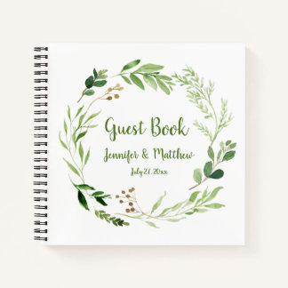 Rustikales Watercolor Greenery Wreath Gast Book Notizbuch