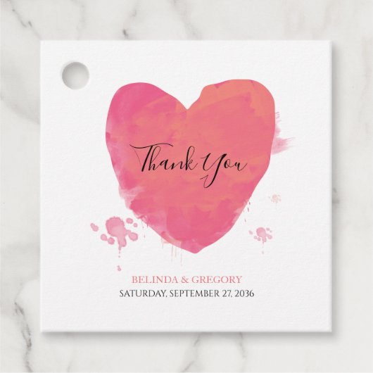Rustikales Watercolor-Herz-Hochzeitsgeschenk Geschenkanhänger (Vorderseite)