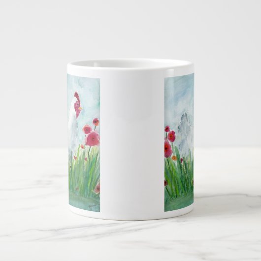 Rustikales Watercolor-Hühnchen Jumbo-Tasse (Vorderseite)