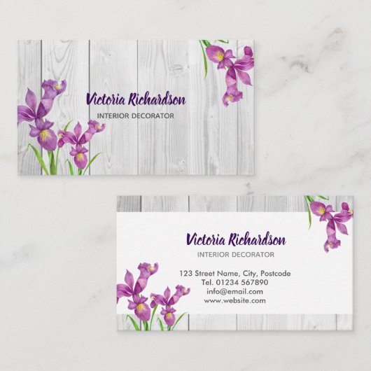 Rustikales Watercolor Lila Irische Blumendesign Visitenkarte (Vorne/Hinten)