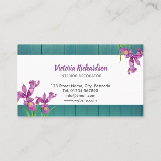 Rustikales Watercolor Lila Irische Blumendesign Visitenkarte (Rückseite)