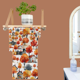 Rustikales Watercolor Wald Village Muster Badhandtuch Set