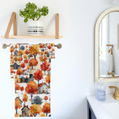 Rustikales Watercolor Wald Village Muster Badhandtuch Set