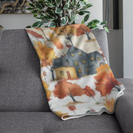 Rustikales Watercolor Wald Village Muster Fleecedecke