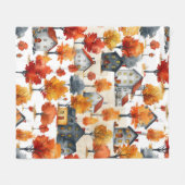 Rustikales Watercolor Wald Village Muster Fleecedecke (Vorderseite (Horizontal))