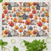 Rustikales Watercolor Wald Village Muster Geschirrtuch (Gefaltet)