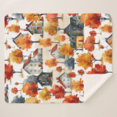 Rustikales Watercolor Wald Village Muster Sherpadecke (Vorderseite (Horizontal))