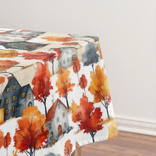 Rustikales Watercolor Wald Village Muster Tischdecke (Beispiel)