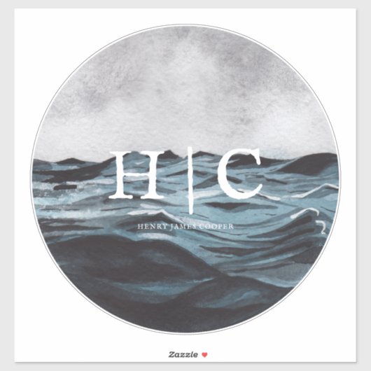 Rustikales Watercolor Waves Circle Logo | Monogram Aufkleber (Blatt)