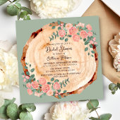 Rustikales Watercolor Woods Slice Sage Green Einladung