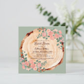 Rustikales Watercolor Woods Slice Sage Green Einladung (Stehend Vorderseite)