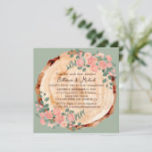 Rustikales Watercolor Woods Slice Sage Green Einladung (Stehend Vorderseite)