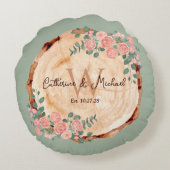 Rustikales Watercolor Woods Slice Sage Green Rundes Kissen (Rückseite)