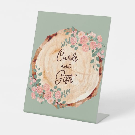 Rustikales Watercolor Woods Slice Sage Green Sockelschild (Vorderseite)