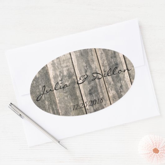 Rustikales Weatherwood Ovaler Aufkleber (Umschlag)