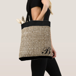 Rustikales Weave Textur Muster Chic Black Monogram Tasche