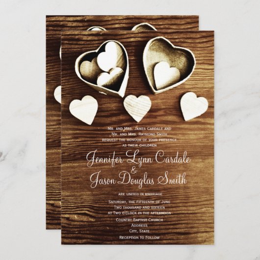 Rustikales Wedding Land-lädt die hölzernen Einladung (Vorne/Hinten)