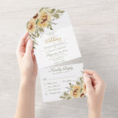 Rustikales, weich gelbe Sonnenblumen Abendessen All In One Einladung (Abreißen)