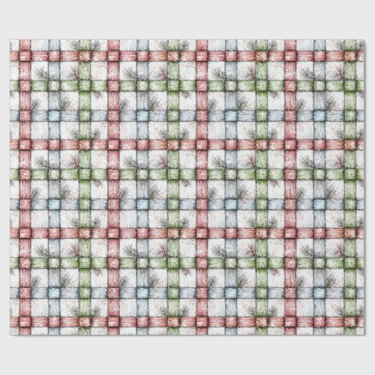 Rustikales Weihnachten Gingham Geschenkpapier (Flach)