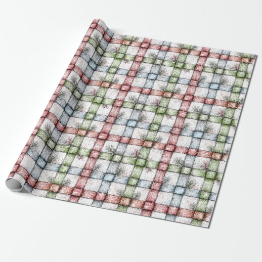 Rustikales Weihnachten Gingham Geschenkpapier (Ungerollt)