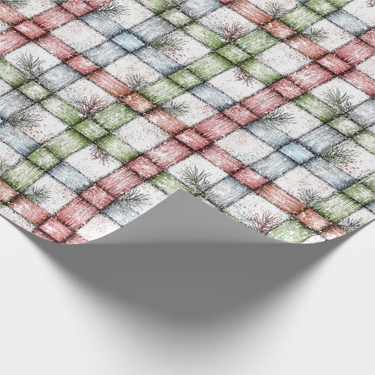 Rustikales Weihnachten Gingham Geschenkpapier (Ecke)