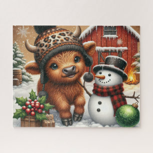 Rustikales Weihnachten Highland-Kuh Puzzle