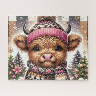 Rustikales Weihnachten Highland-Kuh Puzzle