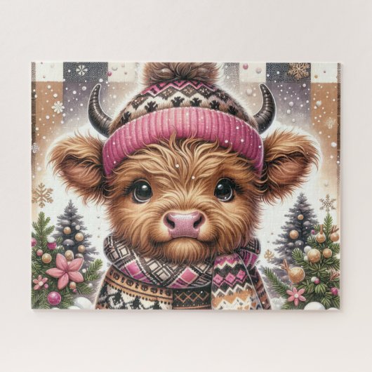 Rustikales Weihnachten Highland-Kuh Puzzle (Horizontal)