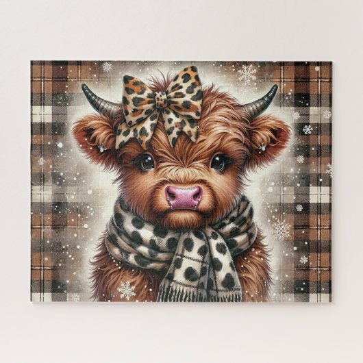 Rustikales Weihnachten Highland-Kuh Puzzle (Horizontal)