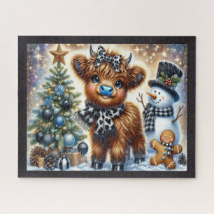 Rustikales Weihnachten Highland-Kuh Puzzle