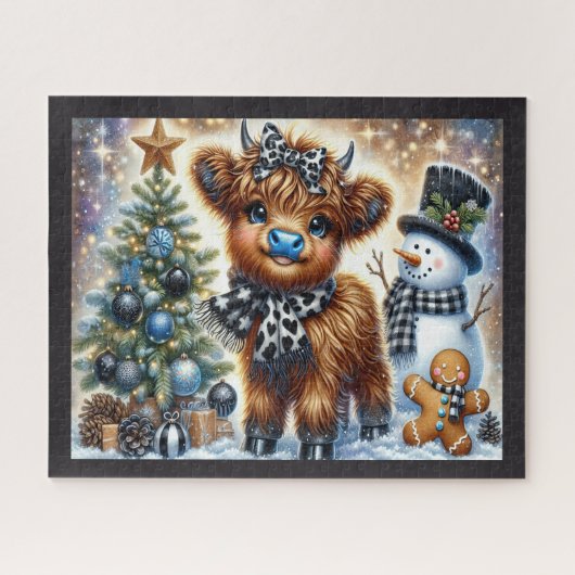 Rustikales Weihnachten Highland-Kuh Puzzle (Horizontal)