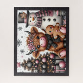 Rustikales Weihnachten Highland-Kuh Puzzle (Vertikal)