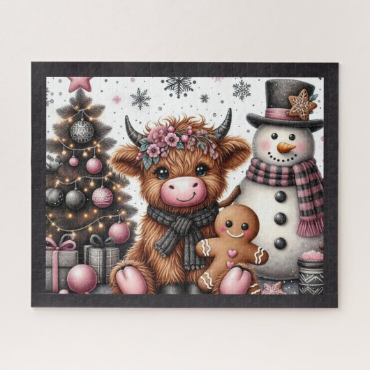 Rustikales Weihnachten Highland-Kuh Puzzle (Horizontal)