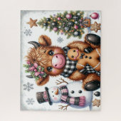 Rustikales Weihnachten Highland-Kuh Puzzle (Vertikal)
