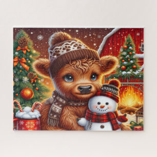 Rustikales Weihnachten Highland-Kuh Puzzle