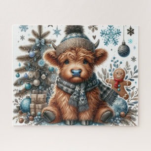 Rustikales Weihnachten Highland-Kuh Puzzle