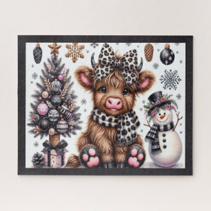 Rustikales Weihnachten Highland-Kuh Puzzle