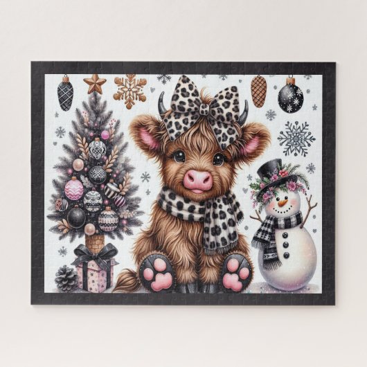 Rustikales Weihnachten Highland-Kuh Puzzle (Horizontal)