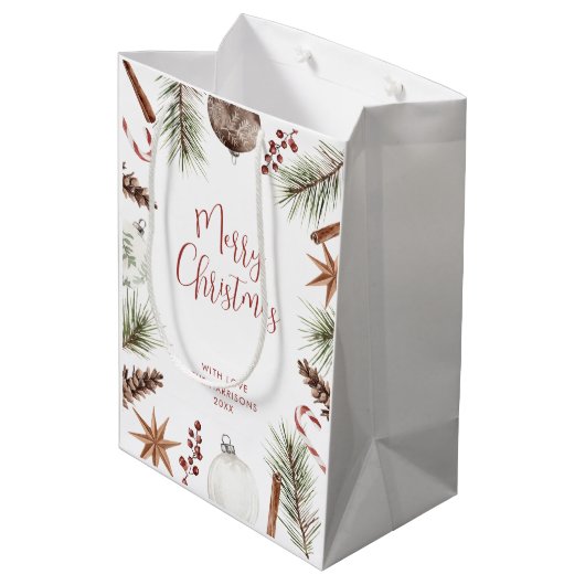 Rustikales Weihnachten Mittlere Geschenktüte (Rückseite Schrägansicht)