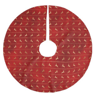 Rustikales Weihnachten rot-goldenes Rentier-Streif Polyester Weihnachtsbaumdecke