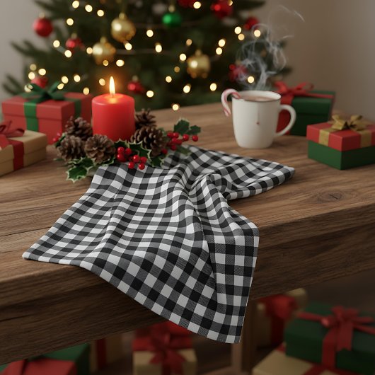 Rustikales Weihnachten Schwarz & Weiß Büffel Karo Geschirrtuch