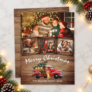 Rustikales Weihnachten Vintage-Roter LKW Familie 4