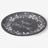 Rustikales Weihnachts-Blumenkreidebrett Pappteller (Schrägansicht)