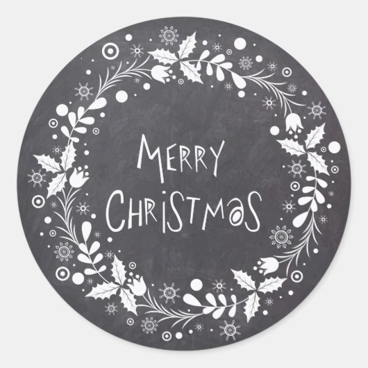 Rustikales Weihnachts-Blumenkreidebrett Runder Aufkleber (Vorderseite)